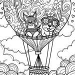 Heartfelt Adventure Coloring Page with Cat and Dog