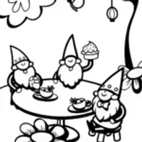 Gnome tea party in a magical garden