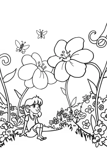 A coloring page of Jasmine’s Adventure in the Magical Garden