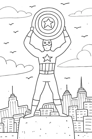 A coloring page of Captain America: Guardian of Freedom and Justice