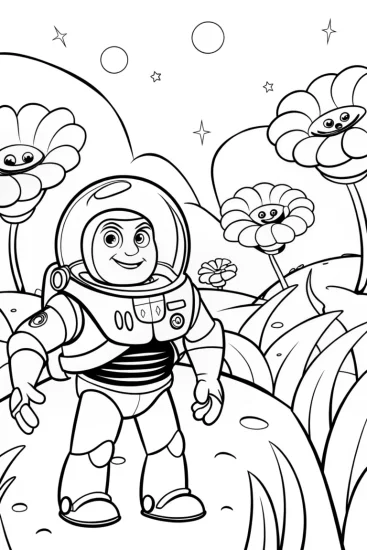 A coloring page of Buzz’s Galactic Adventure: A Colorful Space Journey!