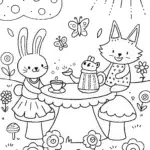 Whimsical Tea Party with Bunny and Fox in the Garden
