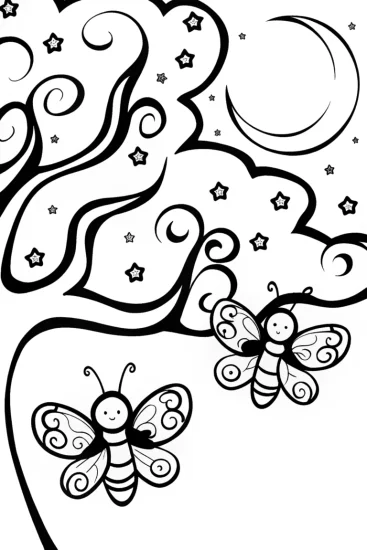 A coloring page of Flashy Firefly Festival with Twinkling Friends