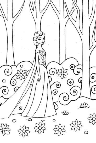 A coloring page of Elsa’s Magical Winter Garden Adventure