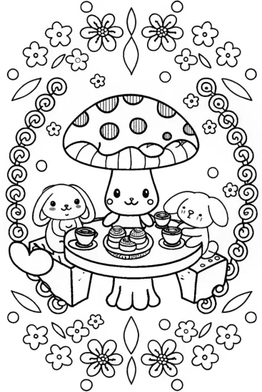 A coloring page of Cinnamoroll’s Magical Tea Party Adventure