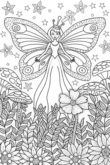A coloring page of Barbie’s Enchanted Butterfly Garden Adventure