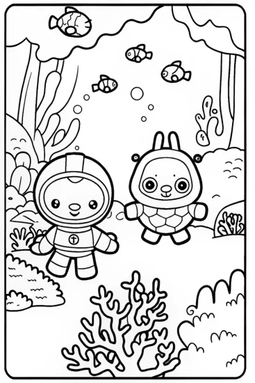 A coloring page of The Octonauts Explore the Underwater Garden!