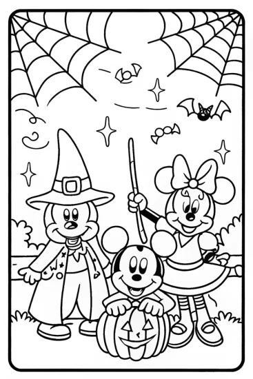 A coloring page of Mickey and Friends’ Spooktacular Costume Celebration