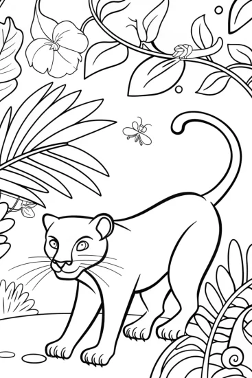 A coloring page of Prowling Through the Jungle with the Curious Panther