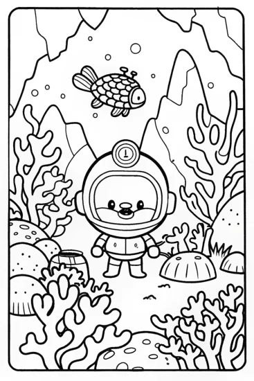 A coloring page of Octonauts’ Underwater Exploration with Captain Barnacles