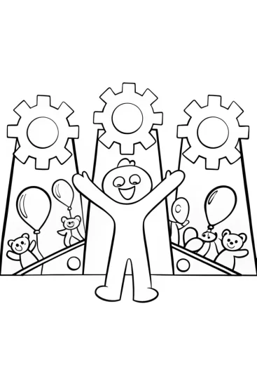A coloring page of Huggy Wuggy’s Colorful Factory Fun Adventure