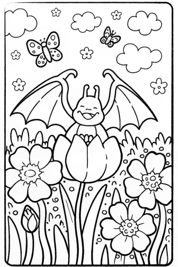 A coloring page of Charizard’s Joyful Day in the Enchanted Garden