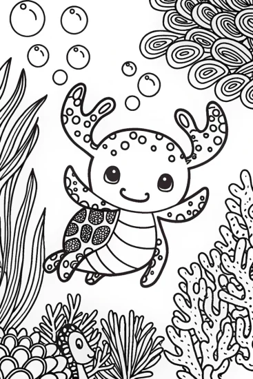 A coloring page of Axolotl’s Journey Through the Enchanted Lagoon