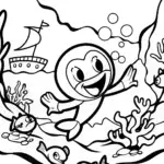 Huggy Wuggy’s Aquatic Exploration Coloring Page