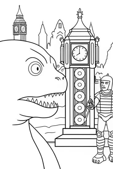 A coloring page of Godzilla’s Time-Traveling Adventure Coloring Page