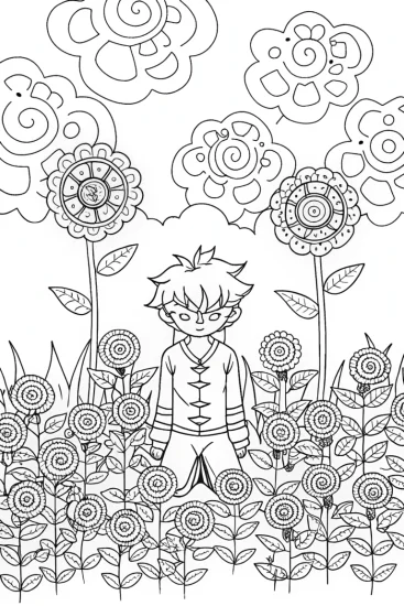 A coloring page of The Secret Garden of Spirits Coloring Page