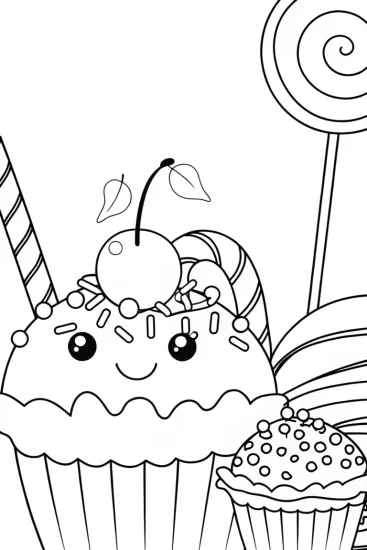 A coloring page of Squishmallow Cupcake and Jellybean Coloring Page