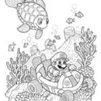 Mario Underwater Race Coloring Page