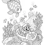 Mario Underwater Race Coloring Page