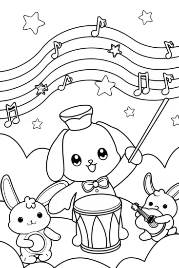 A coloring page of Cinnamoroll’s Celestial Music Festival Coloring Page