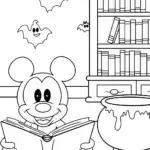 Mickey Mouse’s Magical Haunted Library Coloring Page