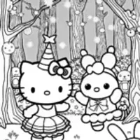 Hello Kitty’s Magical Forest Dance Party Coloring Page