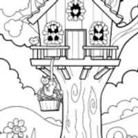 The Enchanted Spring Treehouse Coloring Page