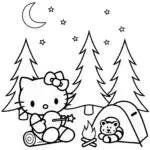Hello Kitty’s Magical Starry Night Coloring Page