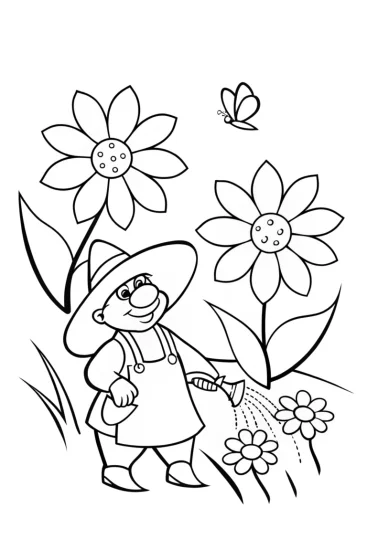A coloring page of Bowser the Cheerful Gardener Coloring Page