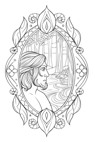 A coloring page of The Beast’s Enchanted Mirror Coloring Page