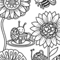Snail and Bee Garden Tea Party Coloring Page