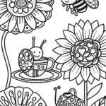 Snail and Bee Garden Tea Party Coloring Page