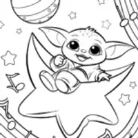 Baby Yoda’s Galactic Musical Adventure Coloring Page