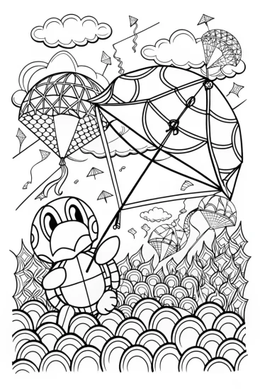A coloring page of Koopa Troopa’s Kite Festival Coloring Page