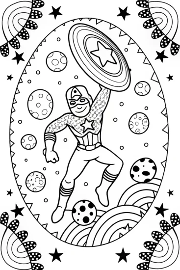 A coloring page of Captain America’s Journey Through the Stars Coloring Page