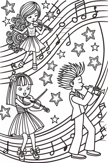 A coloring page of Cosmic Anime Orchestra Coloring Page