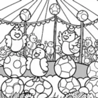 Chickens in a Sunflower Circus Coloring Page