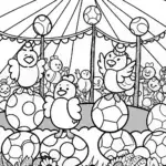 Chickens in a Sunflower Circus Coloring Page