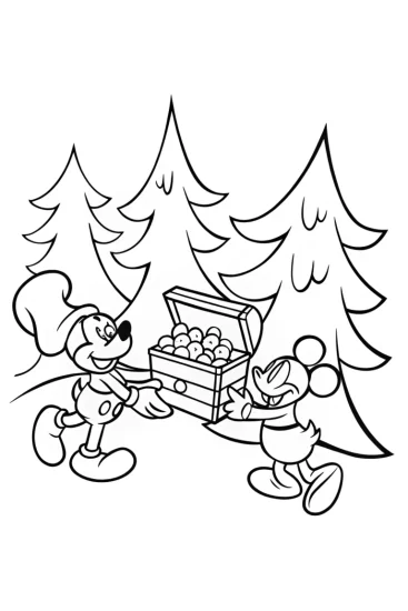 A coloring page of Mickey Mouse Treasure Hunt Coloring Page