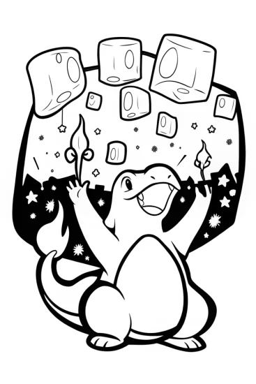 A coloring page of Charizard’s Lantern Festival Coloring Page