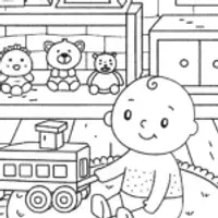 Baby’s Magical Toy Workshop Coloring Page