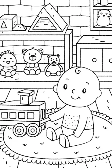 A coloring page of Baby’s Magical Toy Workshop Coloring Page