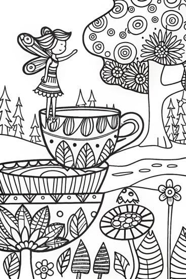 A coloring page of The Enchanted Fairy Tea Festival Coloring Page