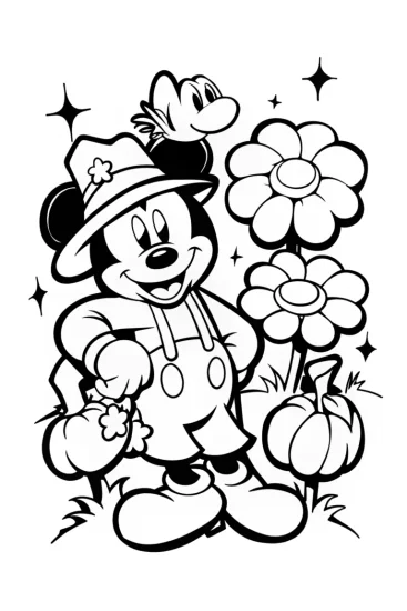 A coloring page of Mickey Mouse Halloween Garden Party Coloring Page