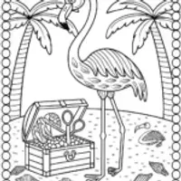 Flamingo Treasure Hunt Coloring Page