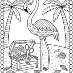 Flamingo Treasure Hunt Coloring Page