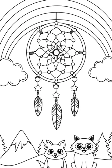 A coloring page of Rainbow Dreamcatcher Adventure Coloring Page