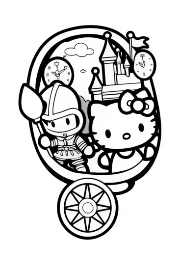 A coloring page of Hello Kitty’s Time-Traveling Adventure Coloring Page