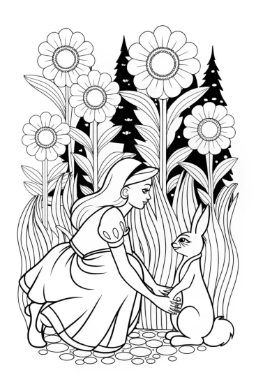 A coloring page of Belle’s magical garden friendship coloring page