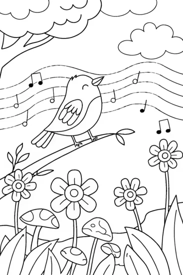 A coloring page of The Melodious Nightingale’s Dream Coloring Page